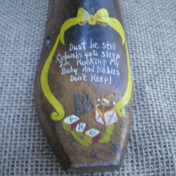 Antique Wood Shoe Form Hand Painted Design - Picture 2 of 16